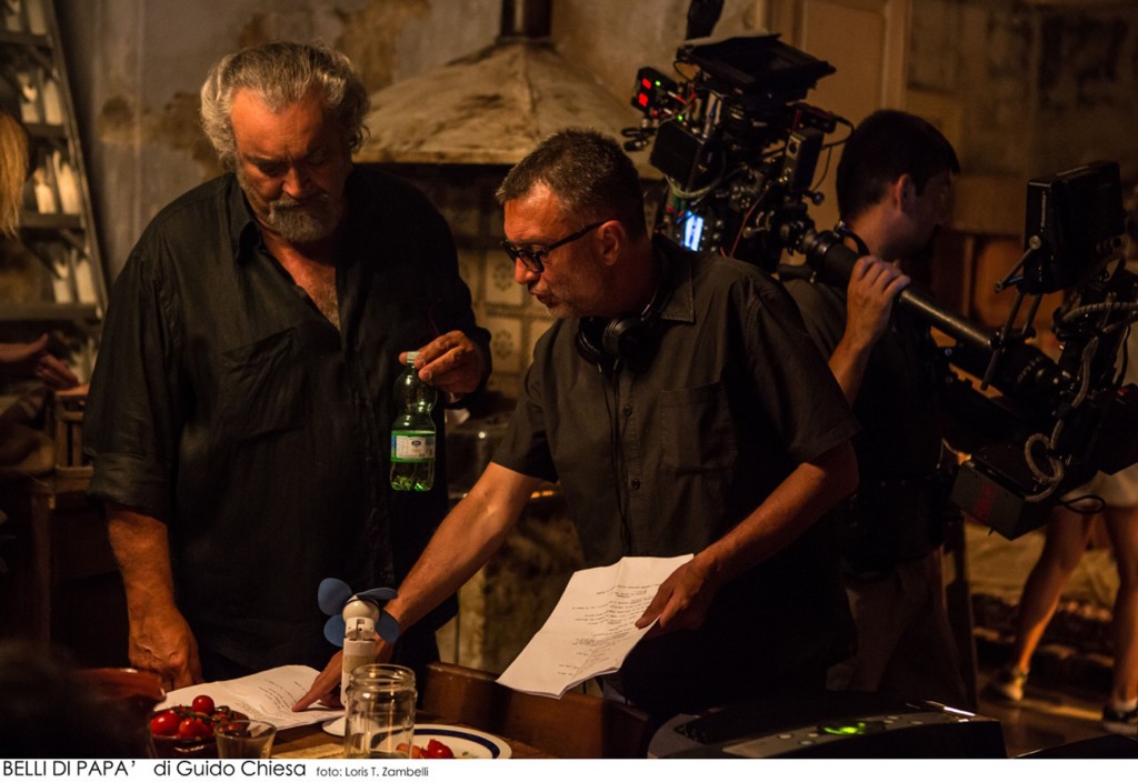 Guido Chiesa sul set di Belli di papà con Diego Abatantuono